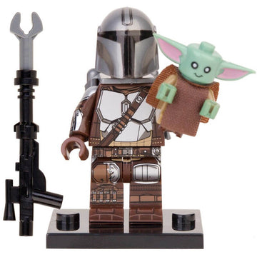 Star Wars The Mandalorian Din Djarin Beskar Armor with Grogu Custom Brick Compatible Minifigure Toy