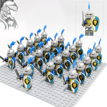 Medieval Castle Kingdoms Blue Lion Knight Soldiers Custom Brick Compatible Minifigure Set 21Pcs