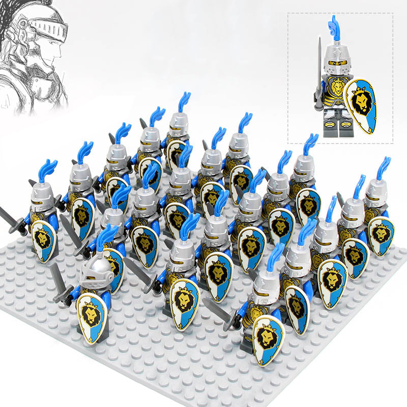 Medieval Castle Kingdoms Blue Lion Knights Custom Brick Compatible Minifigure Set 21Pcs