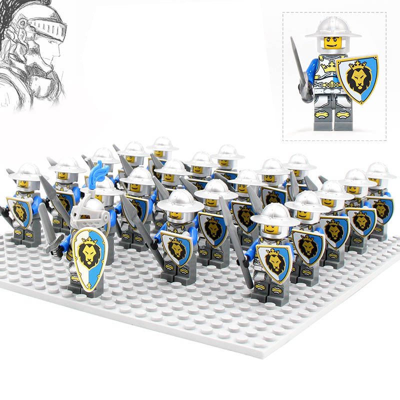 Medieval Castle Kingdoms Blue Lion Knights Soldiers Custom Brick Compatible Minifigure Set 21Pcs