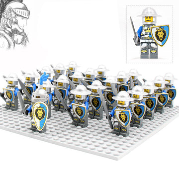 Medieval Castle Kingdoms Blue Lion Knights Soldiers Custom Brick Compatible Minifigure Set 21Pcs