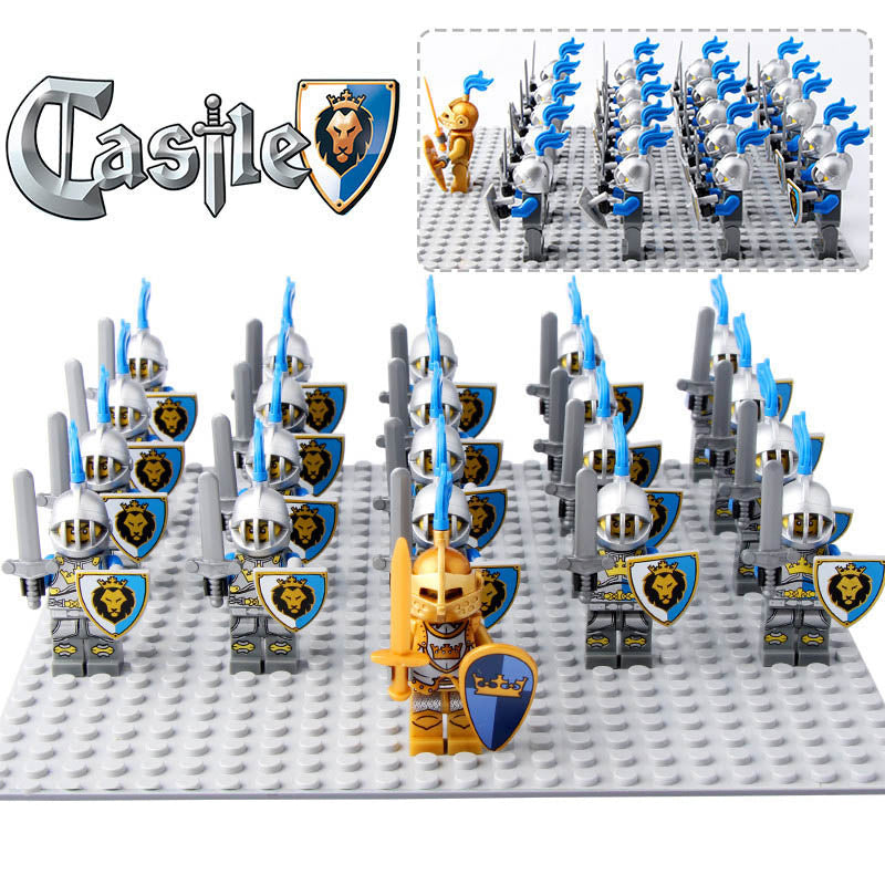 Medieval Castle Kingdoms Blue Lion Knights Royal Guard Custom Brick Compatible Minifigure Set 21Pcs