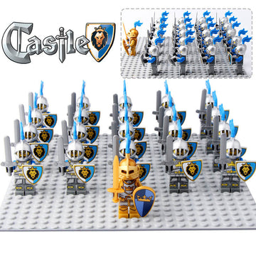 Medieval Castle Kingdoms Blue Lion Knights Royal Guard Custom Brick Compatible Minifigure Set 21Pcs