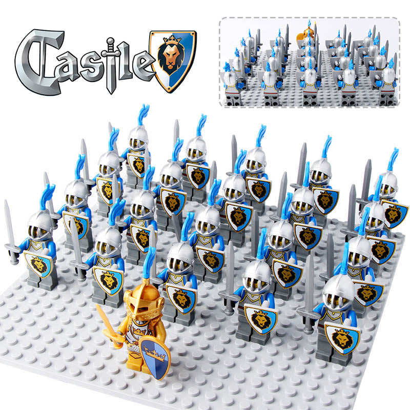Medieval Castle Blue Lion Knights Royal Guard Custom Brick Compatible Minifigure Set 21Pcs