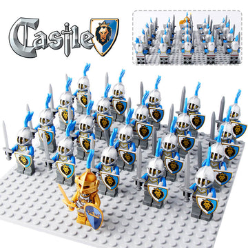 Medieval Castle Blue Lion Knights Royal Guard Custom Brick Compatible Minifigure Set 21Pcs