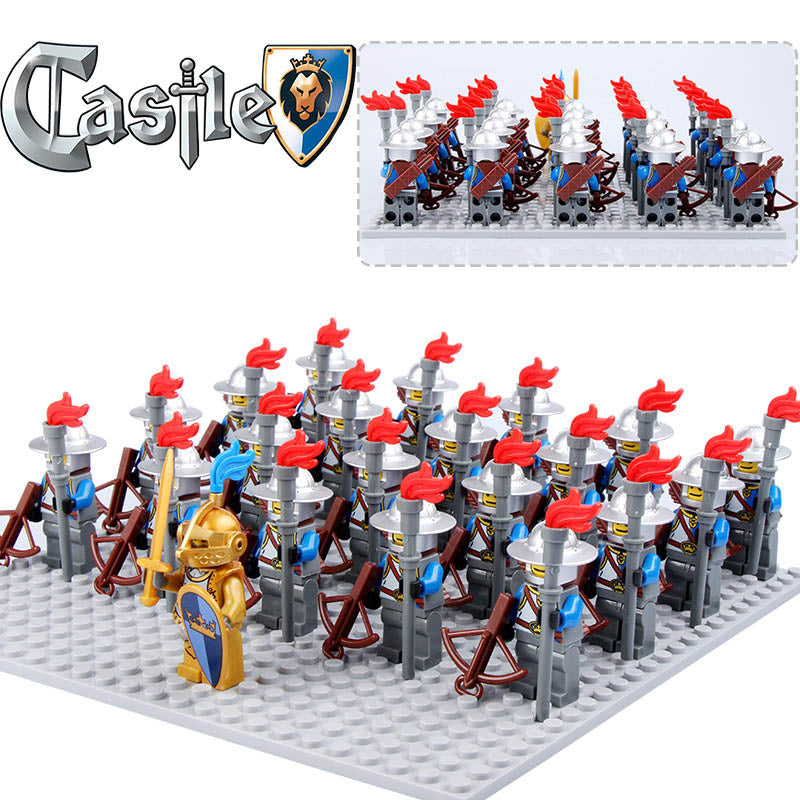 Medieval Castle Kingdoms Blue Lion Knights Crossbowmen Custom Brick Compatible Minifigure Set 21Pcs