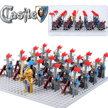 Medieval Castle Kingdoms Blue Lion Knights Crossbowmen Custom Brick Compatible Minifigure Set 21Pcs
