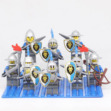 Medieval Castle Blue Lion Knights Kingdom Soldiers Custom Brick Compatible Minifigure Set 8Pcs
