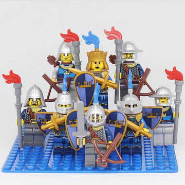 Medieval Castle Blue Kingdom Crown Knights Custom Brick Compatible Minifigure Set 8Pcs