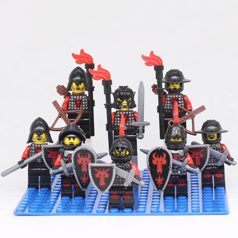 Medieval Castle Red Dragon Knights Kingdom Custom Brick Compatible Minifigure Set 8Pcs