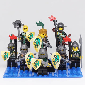 Medieval Castle Green Dragon Knights Kingdom Custom Brick Compatible Minifigure Set 8Pcs