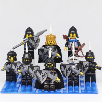 Medieval Castle Kingdoms Black Falcon Knights Custom Brick Compatible Minifigure Set 8Pcs