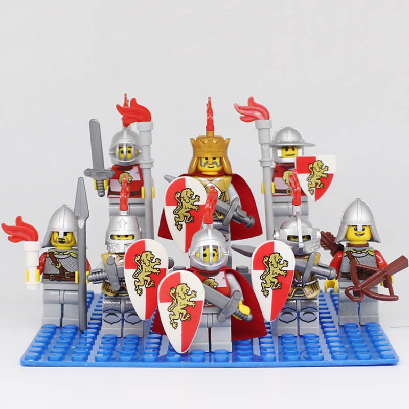 Medieval Castle Red Lion Knights Custom Brick Compatible Minifigure Set 8Pcs
