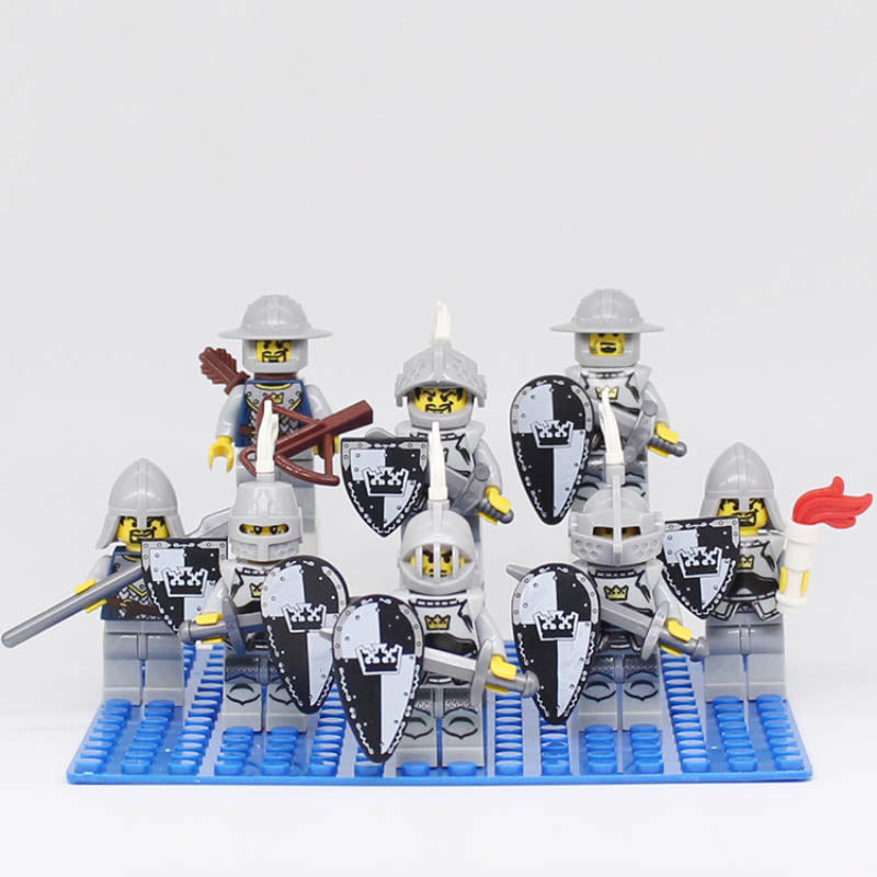 Medieval Castle White Crown Knights Custom Brick Compatible Minifigure Set 8Pcs