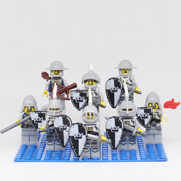 Medieval Castle White Crown Knights Custom Brick Compatible Minifigure Set 8Pcs