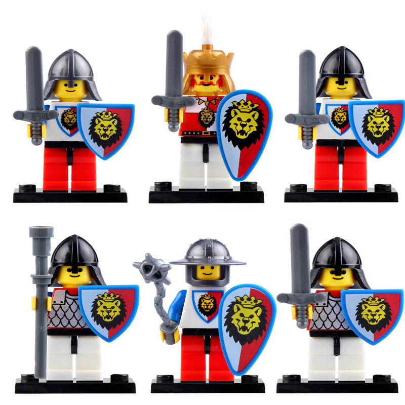 Medieval Castle Royal Lion Knights Custom Brick Compatible Minifigure Set 6Pcs