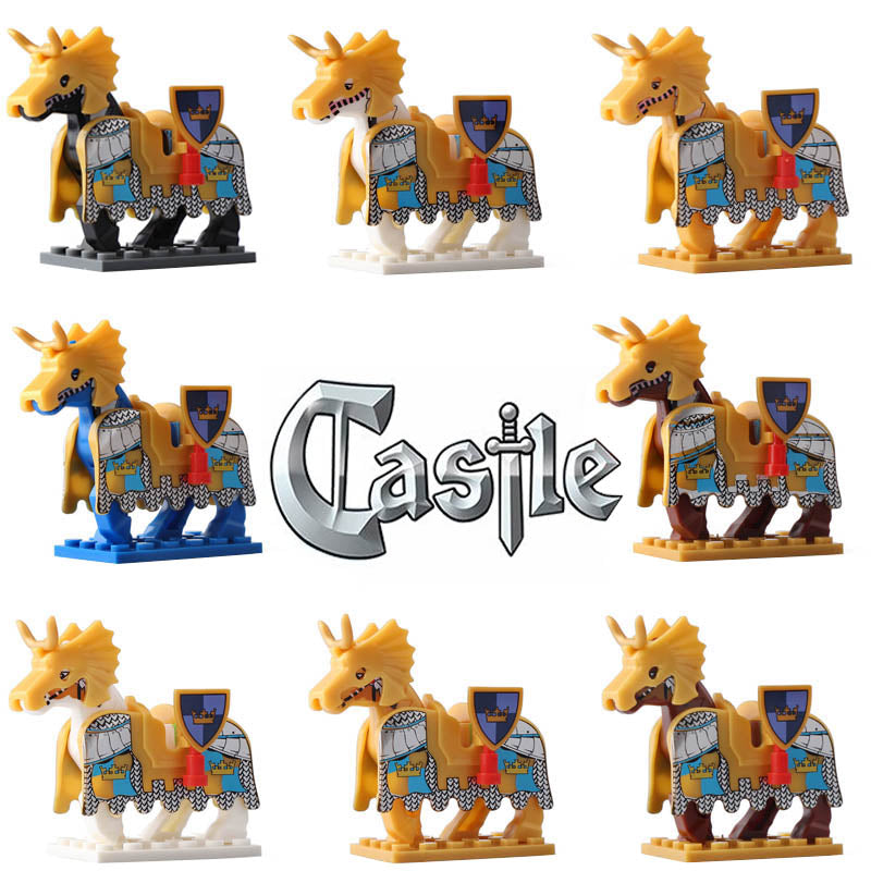 Medieval Castle Kingdoms Blue Crown Knights Horse Barding Armor Custom Brick Compatible Horse Set 8Pcs
