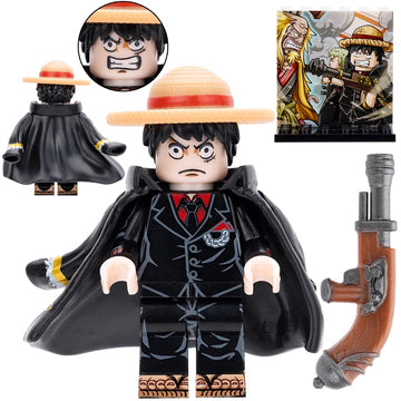 One Piece Monkey D Luffy Straw Hat Captain Black Coat Custom Brick Compatible Minifigure Toy