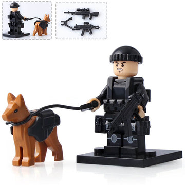 Police K9 Unit SWAT Tactical Officer with Dog Custom Brick Compatible Minifigure Toy