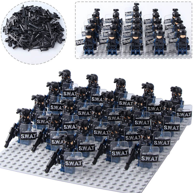Police SWAT Riot Shield Special Forces Tactical Officers Custom Brick Compatible Minifigure Set 21Pcs