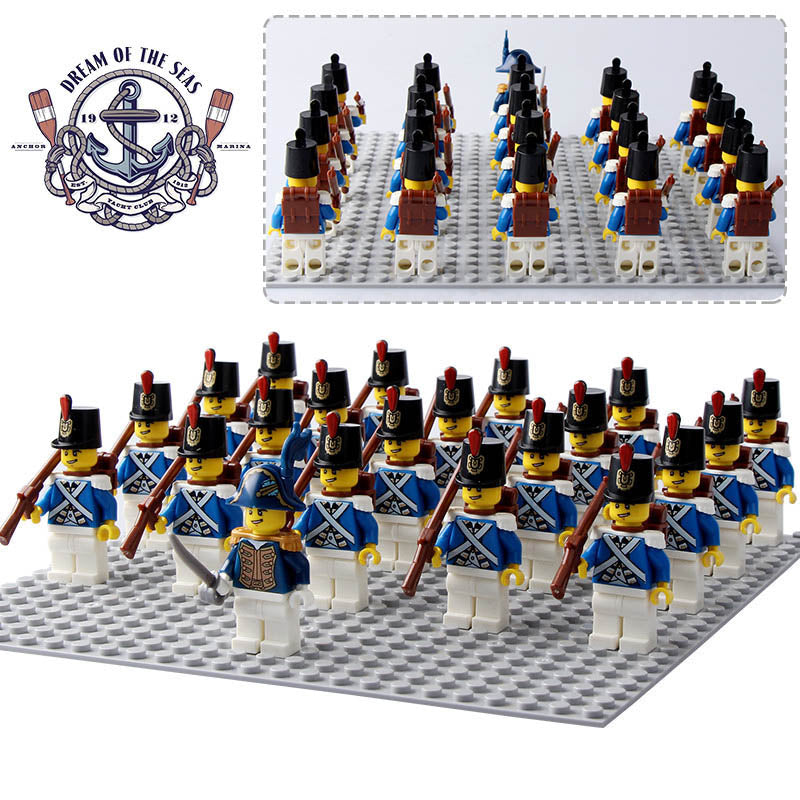 Pirates III Royal Navy Bluecoat Soldier 3 Custom Brick Compatible Minifigure Toy Set 21 Pieces