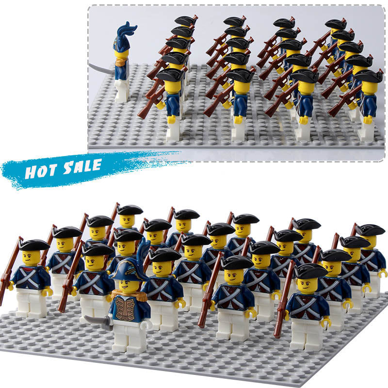 American Revolutionary War Continental Army Soldier Brick Compatible Minifigure Toy Set 21 Pcs