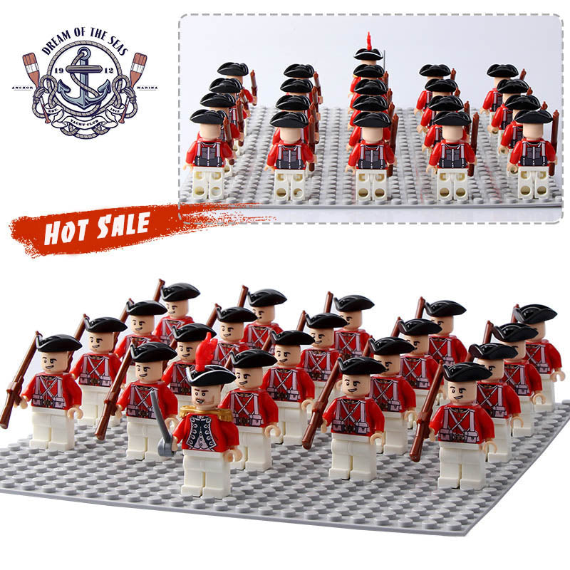 Pirates of the Caribbean British Red Uniform Soldier Brick Compatible Minifigure Toy Set 21 Pcs