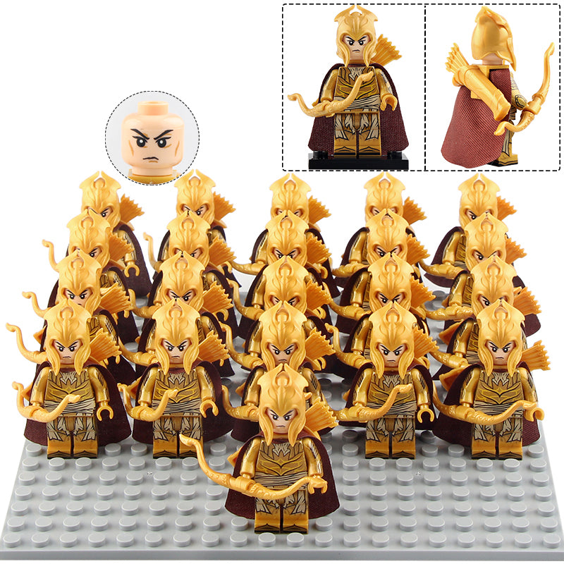 LOTR Golden Elf Warrior Archer Rivendell Custom Brick Compatible Minifigure Set 21Pcs