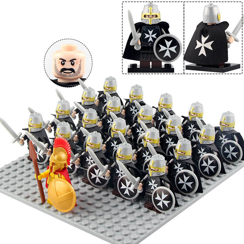 Knights Hospitaller Crusader Army Medieval Warriors Custom Brick Compatible Minifigure Set 21Pcs