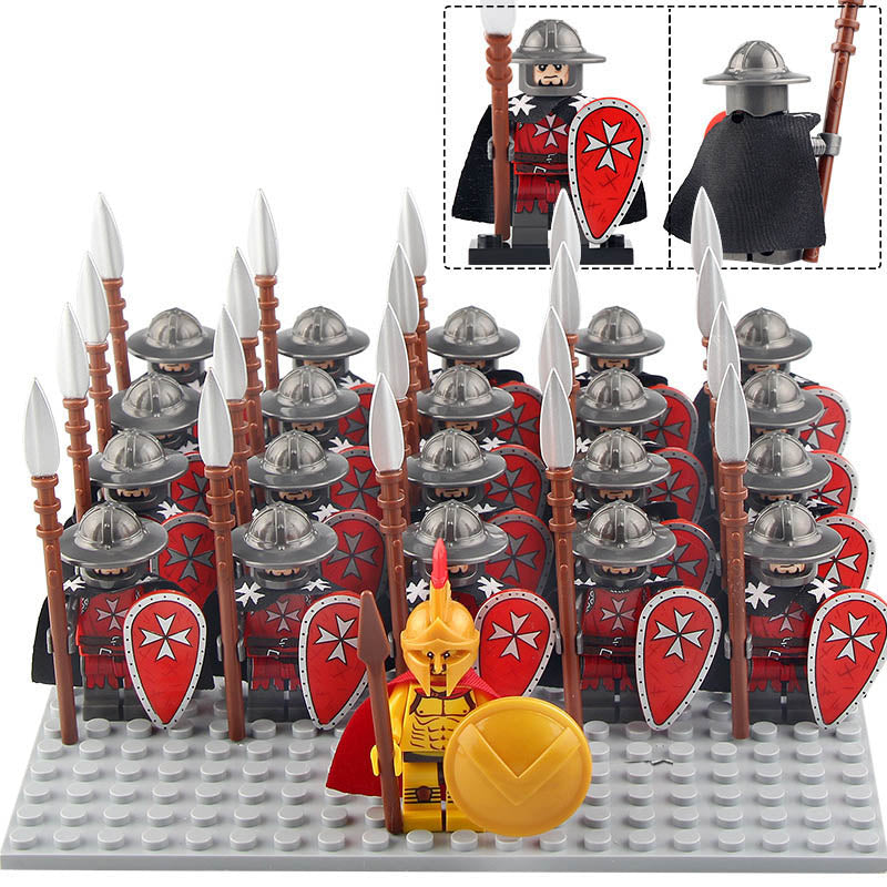Knights Hospitaller Crusader Order Medieval Warrior Custom Brick Compatible Minifigure Set 21Pcs