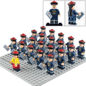 Ancient China Qing Dynasty First Grade Military Attaché Imperial Officer Custom Brick Compatible Minifigure Set 21Pcs