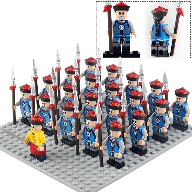 Ancient China Qing Dynasty Eight Banner Army Soldier Custom Brick Compatible Minifigure Set 21Pcs