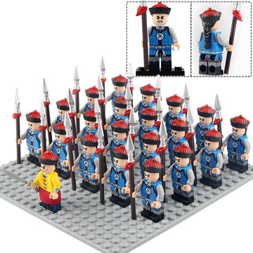 Ancient China Qing Dynasty Eight Banner Army Soldier Custom Brick Compatible Minifigure Set 21Pcs