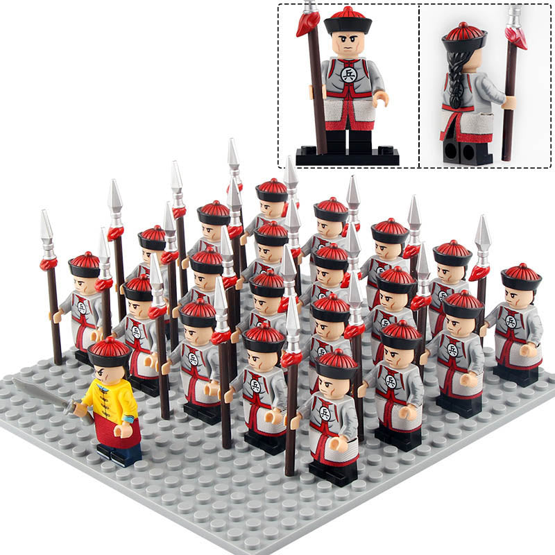 Ancient China Qing Dynasty Green Standard Army Soldier Custom Brick Compatible Minifigure Set 21Pcs