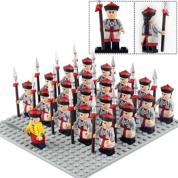 Ancient China Qing Dynasty Green Standard Army Soldier Custom Brick Compatible Minifigure Set 21Pcs