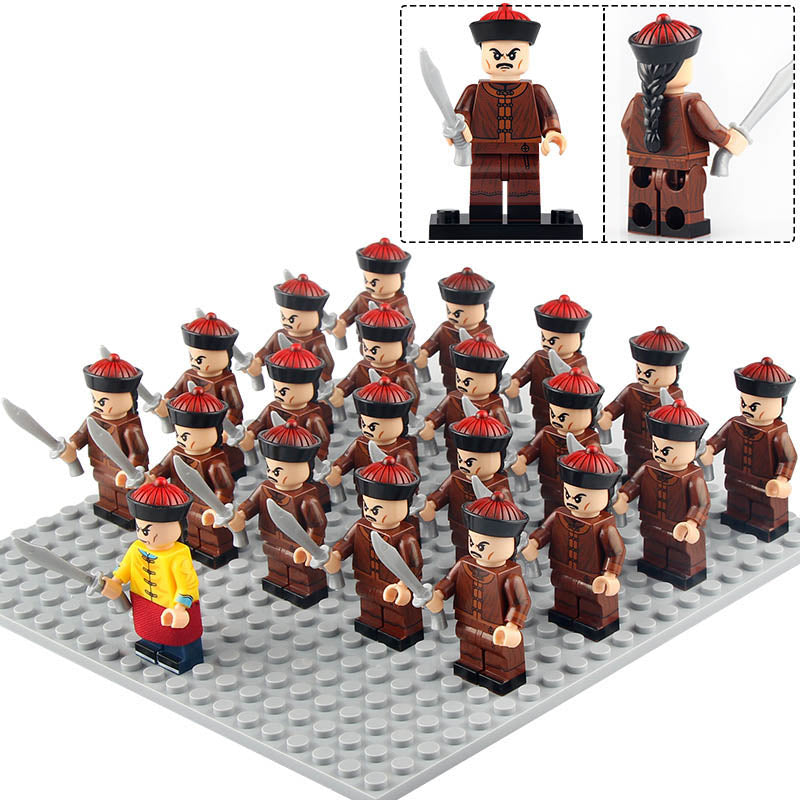 Ancient China Qing Dynasty Imperial Guard with Dagger Custom Brick Compatible Minifigure Set 21Pcs