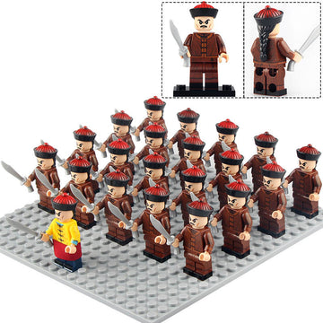 Ancient China Qing Dynasty Imperial Guard with Dagger Custom Brick Compatible Minifigure Set 21Pcs