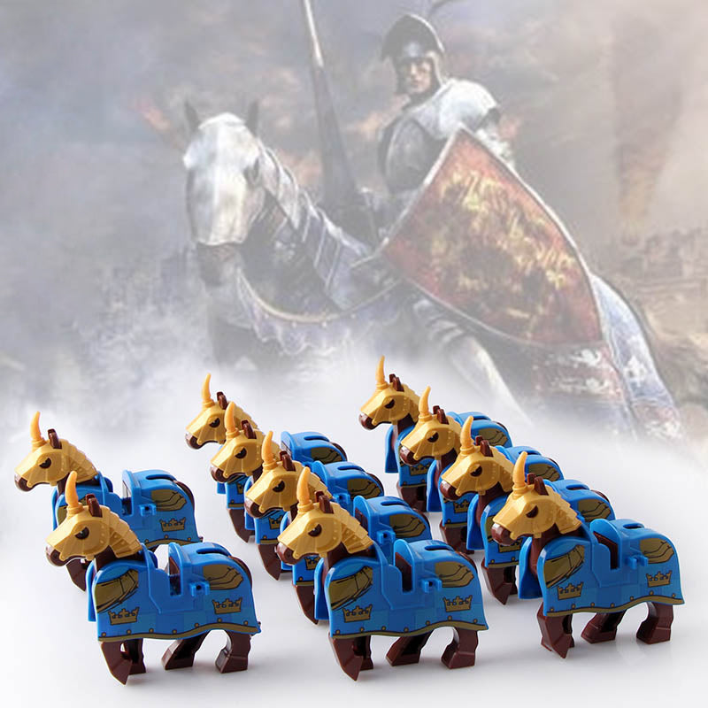 Medieval Castle Crown Knight Cavalry War Horse Custom Brick Compatible Minifigure Horse Set 10Pcs