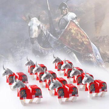 Medieval Castle Red Lion Knight Cavalry War Horse Custom Brick Compatible Minifigure Set 10Pcs