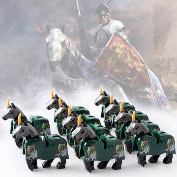 Medieval Castle Green Lion Knight Cavalry War Horse Custom Brick Compatible Minifigure Set 10Pcs
