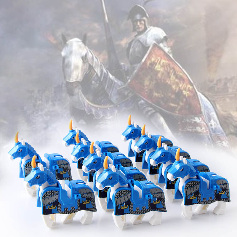 Medieval Castle Crown Knight Cavalry War Horse Custom Brick Compatible Minifigure Set 10Pcs