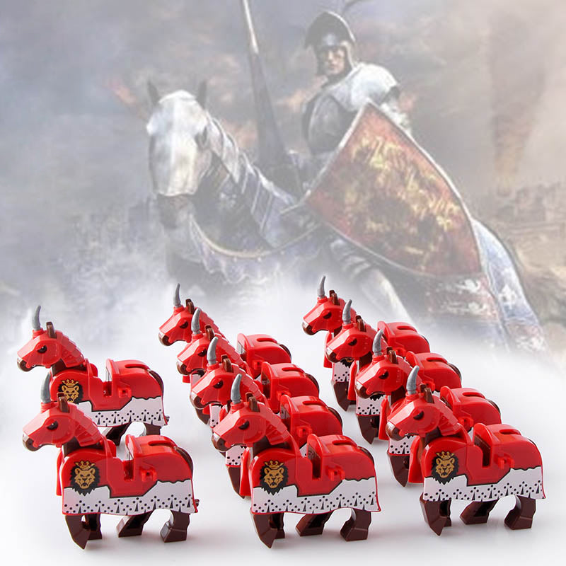 Medieval Castle Lion Knight Cavalry War Horse Custom Brick Compatible Minifigure Set 10Pcs