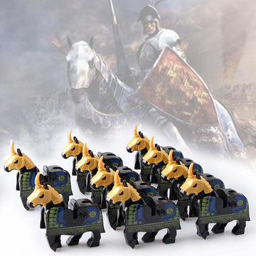Medieval Castle Dark Knight Cavalry War Horse Custom Brick Compatible Minifigure Set 10Pcs