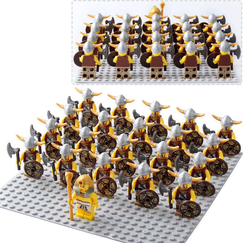 Medieval Viking Warrior Raider with Horned Helmet Custom Brick Compatible Minifigure Set 21Pcs