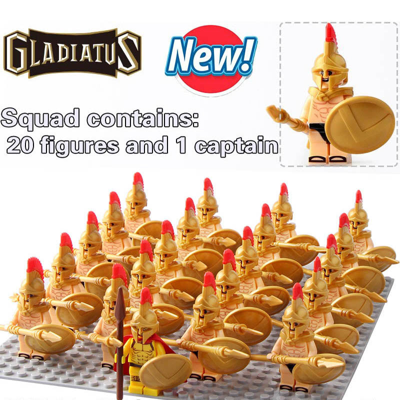 Ancient Greece Spartan Hoplite Golden Armor Warrior Custom Brick Compatible Minifigure Set 21Pcs