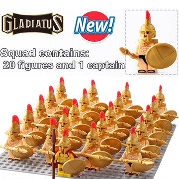 Ancient Greece Spartan Hoplite Golden Armor Warrior Custom Brick Compatible Minifigure Set 21Pcs