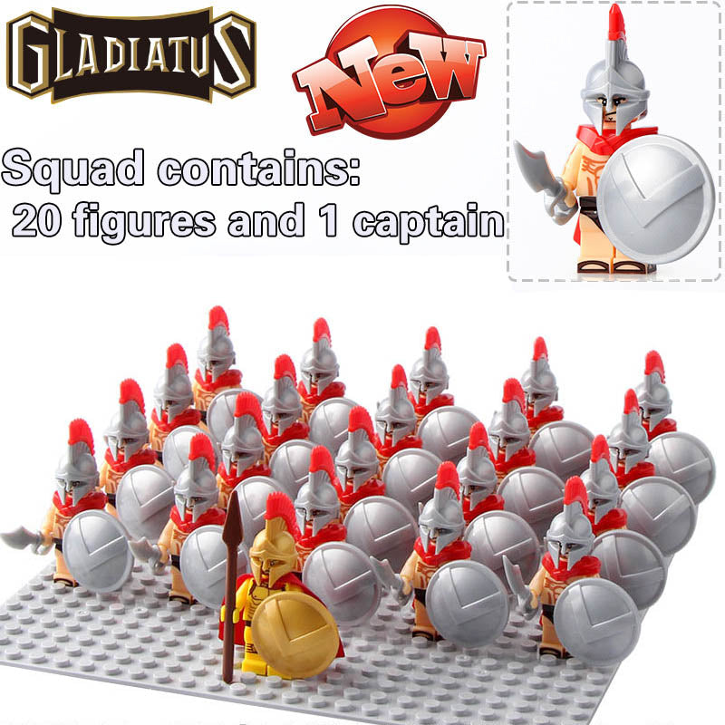 Ancient Greece Spartan Hoplite Warrior Spear and Shield Custom Brick Compatible Minifigure Set 21Pcs
