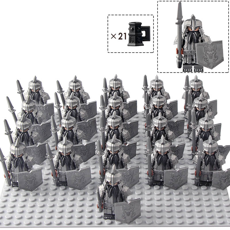 LOTR Middle Earth Dwarf Spearmen Dwarven Warriors Army Custom Brick Compatible Minifigure Set 21Pcs