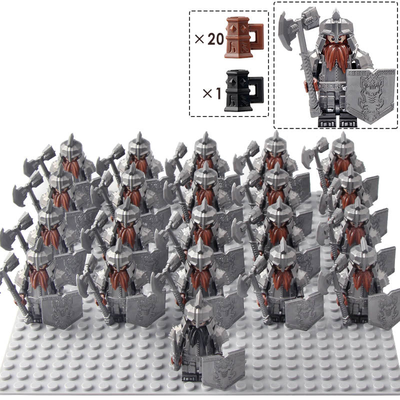 LOTR Middle Earth Dwarf Axemen Dwarven Warriors Army Custom Brick Compatible Minifigure Set 21Pcs