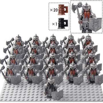 LOTR Middle Earth Dwarf Axemen Dwarven Warriors Army Custom Brick Compatible Minifigure Set 21Pcs
